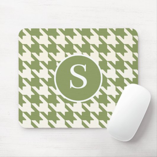 Klassieke Houndstooth Sage Groen & Wit Monogram Muismat (Met muis)