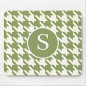 Klassieke Houndstooth Sage Groen & Wit Monogram Muismat (Voorkant)