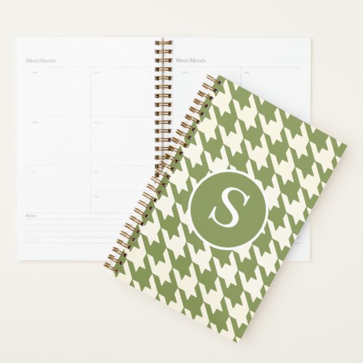 Klassieke Houndstooth Sage Groen & Wit Monogram Planner (Display)