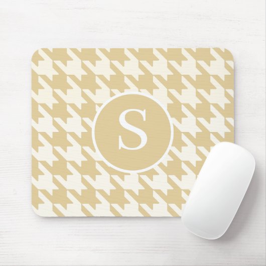 Klassieke Houndstooth Tan Beige & White Monogram Muismat (Met muis)
