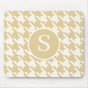 Klassieke Houndstooth Tan Beige & White Monogram Muismat