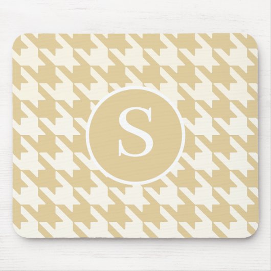 Klassieke Houndstooth Tan Beige & White Monogram Muismat (Voorkant)