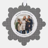 Klassieke houndstooth zwart wit 2 foto Kerstmis Ornament Kaart (Voorkant)