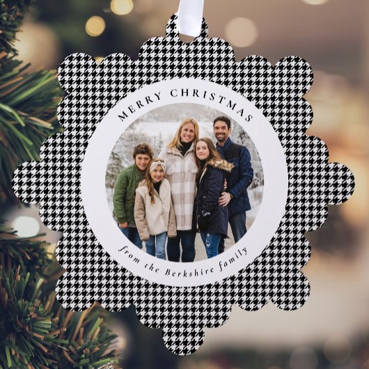 Klassieke houndstooth zwart wit 2 foto Kerstmis Ornament Kaart