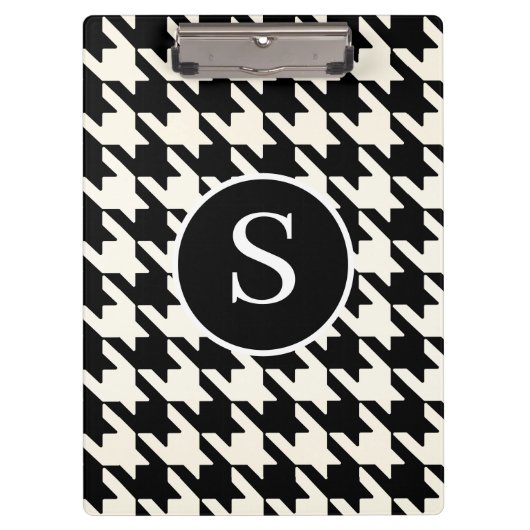 Klassieke Houndstooth zwart-wit monogram Klembord (Voorkant)