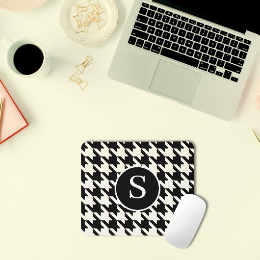 Klassieke Houndstooth zwart-wit monogram Muismat