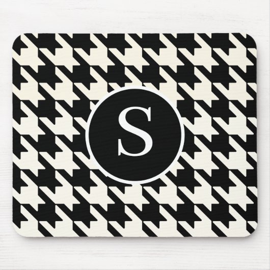 Klassieke Houndstooth zwart-wit monogram Muismat (Voorkant)