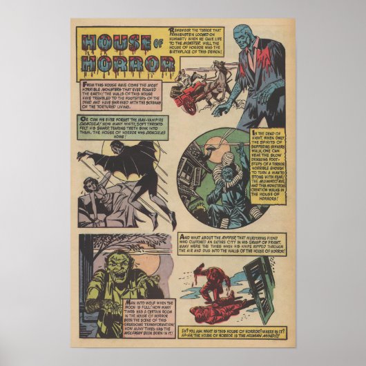 Klassieke House of Horrors Stripboek Monsters Poster (Voorkant)