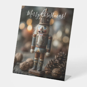 Klassieke Houten Notenkraker Kerstbeeldje Reclamebord Met Voetstuk