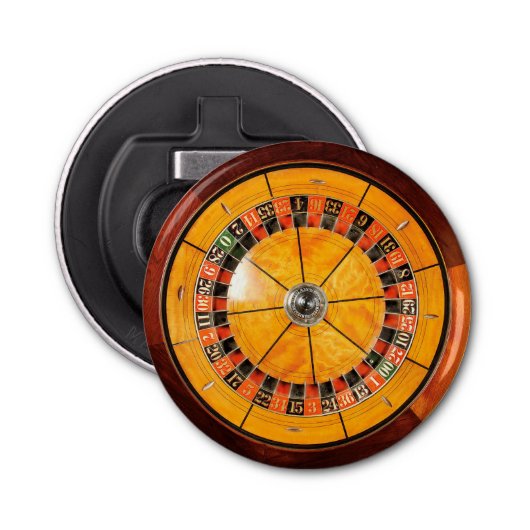 Klassieke houten roulette wielflesopening button flesopener (Voorkant)