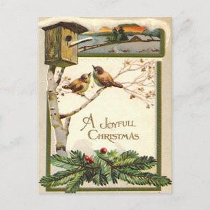 Klassieke Houten Sneeuwman Vogelhuis Boom Kerst Briefkaart