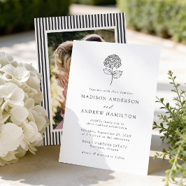 Klassieke Houtskool Hydrangea Foto Bruiloft Kaart