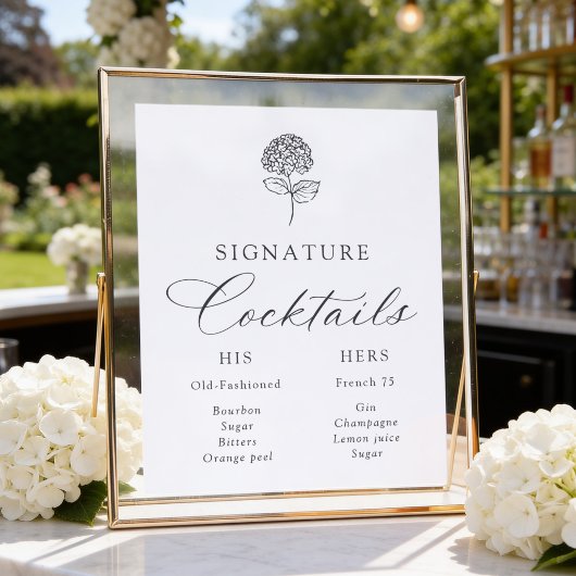 Klassieke Houtskool Hydrangea Signature Dranken Poster