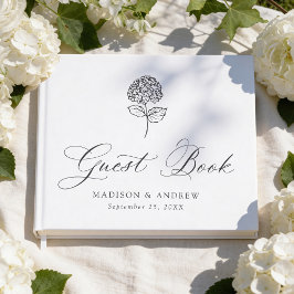 Klassieke Houtskoolkleurige Hortensia Bruiloft Gastenboek