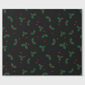 Klassieke hulst bladeren en bessen kerstpatroon cadeaupapier (Vlak)