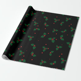 Klassieke hulst bladeren en bessen kerstpatroon cadeaupapier