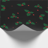 Klassieke hulst bladeren en bessen kerstpatroon cadeaupapier (Hoek)