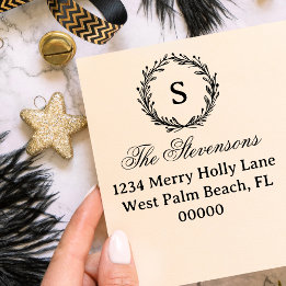 Klassieke Hulst Krans Monogram Vintage Kerstmis Zelfinktende Stempel