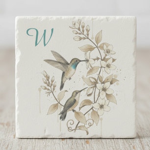Klassieke Hummingbird Botanische Initiaal Cadeau Stenen Onderzetter