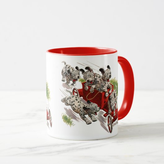 Klassieke humor Mopshondjes brandweerwagen Mok (Voorkant rechts)