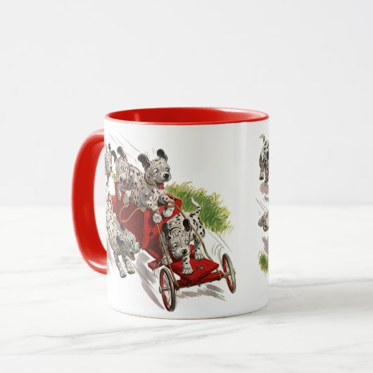 Klassieke humor Mopshondjes brandweerwagen Mok (Voorkant links)