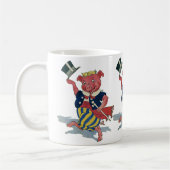 Klassieke humor, schattige gelukkige dansende vark koffiemok (Links)