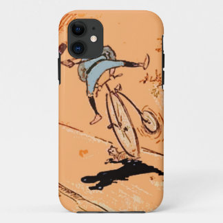 Klassieke humoristische man fietsrit val kat oranj iPhone 11 hoesje