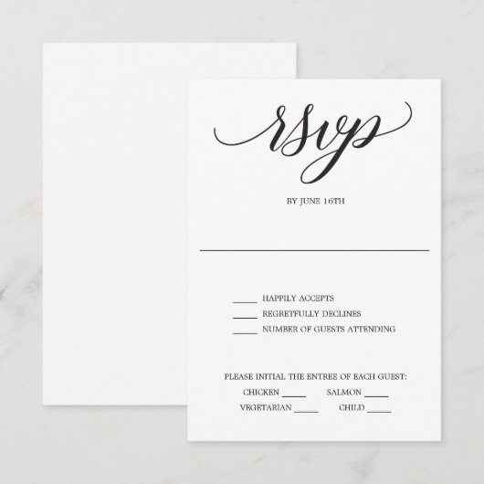 Klassieke Huwelijks RSVP Kaart met Script Letterty (Voorkant / Achterkant)