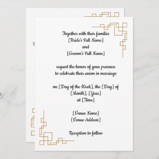 Klassieke huwelijksuitnodiging aanpasbaar kaart (Voorkant / Achterkant)