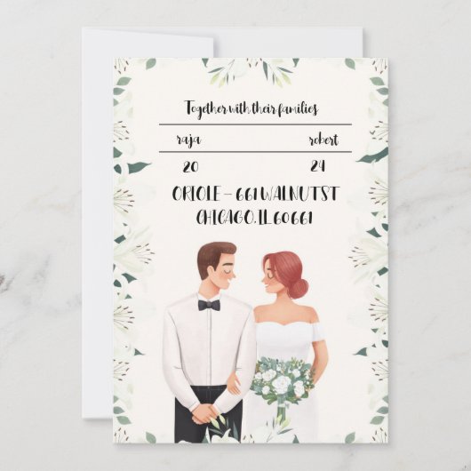 Klassieke huwelijksuitnodiging met mooie bloem kaart (Voorkant)