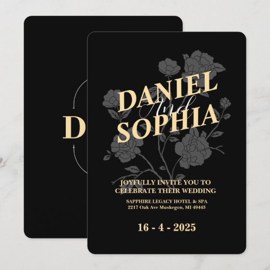 Klassieke huwelijksuitnodiging Zwart Kaart (Voorkant / Achterkant)