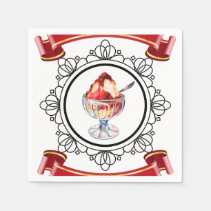Klassieke ijs sundae wit rood zwart servet