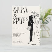 Klassieke Illustratie van Bruid en Bruidegom Trouw Kaart (Staand voorkant)