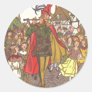 Klassieke illustratie van de Ratcatcher van Hamele Ronde Sticker
