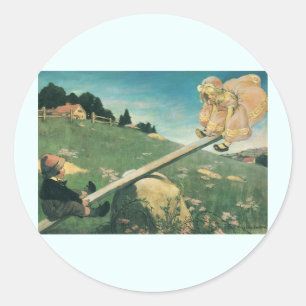 Klassieke illustratie van See Saw Margery Daw, Jes Ronde Sticker
