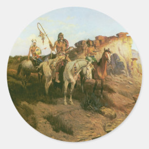 Klassieke Indianen, Roofdieren van de Prairie, Sel Ronde Sticker