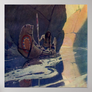 Klassieke Indische Kano Peddelen Zon Poster