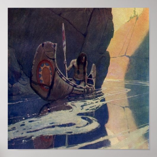 Klassieke Indische Kano Peddelen Zon Poster (Voorkant)