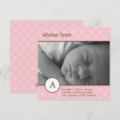 Klassieke Initiaal Baby Girl Birth kondiging Aankondiging (Voorkant / Achterkant)