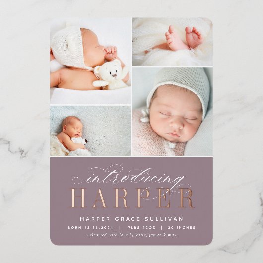 Klassieke inleiding Folie Foto geboortebekendmakin Folie Uitnodiging (Voorkant)