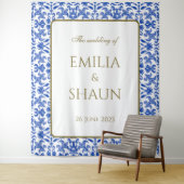 Klassieke Italiaanse Blauw en Wit Bruiloft Achterg Wandkleed (In situ)