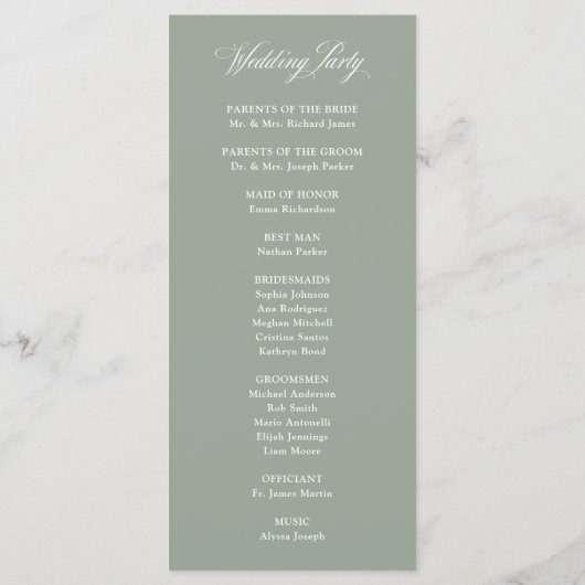 Klassieke Italiaanse elegantie Sage Green | Bruilo Programmakaart (Achterkant)