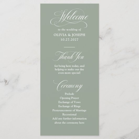 Klassieke Italiaanse elegantie Sage Green | Bruilo Programmakaart (Voorkant)