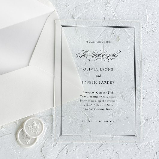 Klassieke Italiaanse Elegantie | Trouwen Acryl Uitnodigingen
