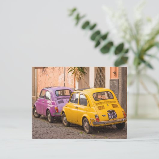Klassieke italiaanse fiat 500 auto's in Rome Itali Briefkaart (Staand voorkant)
