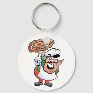 Klassieke Italiaanse Pizza Chef Cartoon Sleutelhanger