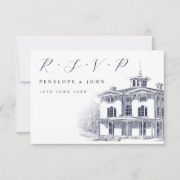 Klassieke Italiaanse villa illustratie trouwkaart RSVP Kaartje