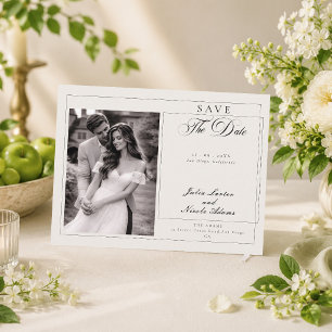 Klassieke Ivoor Calligraphy Foto Save The Date Briefkaart