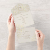 Klassieke ivoor en gouden bruiloft all in one uitnodiging (Afscheurbaar)