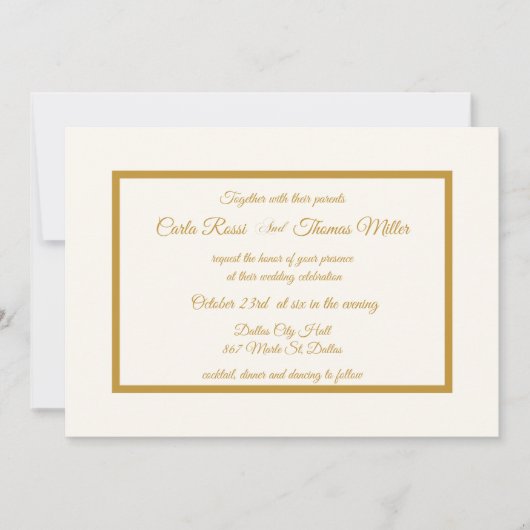 Klassieke ivoor en gouden bruiloft kaart (Voorkant)